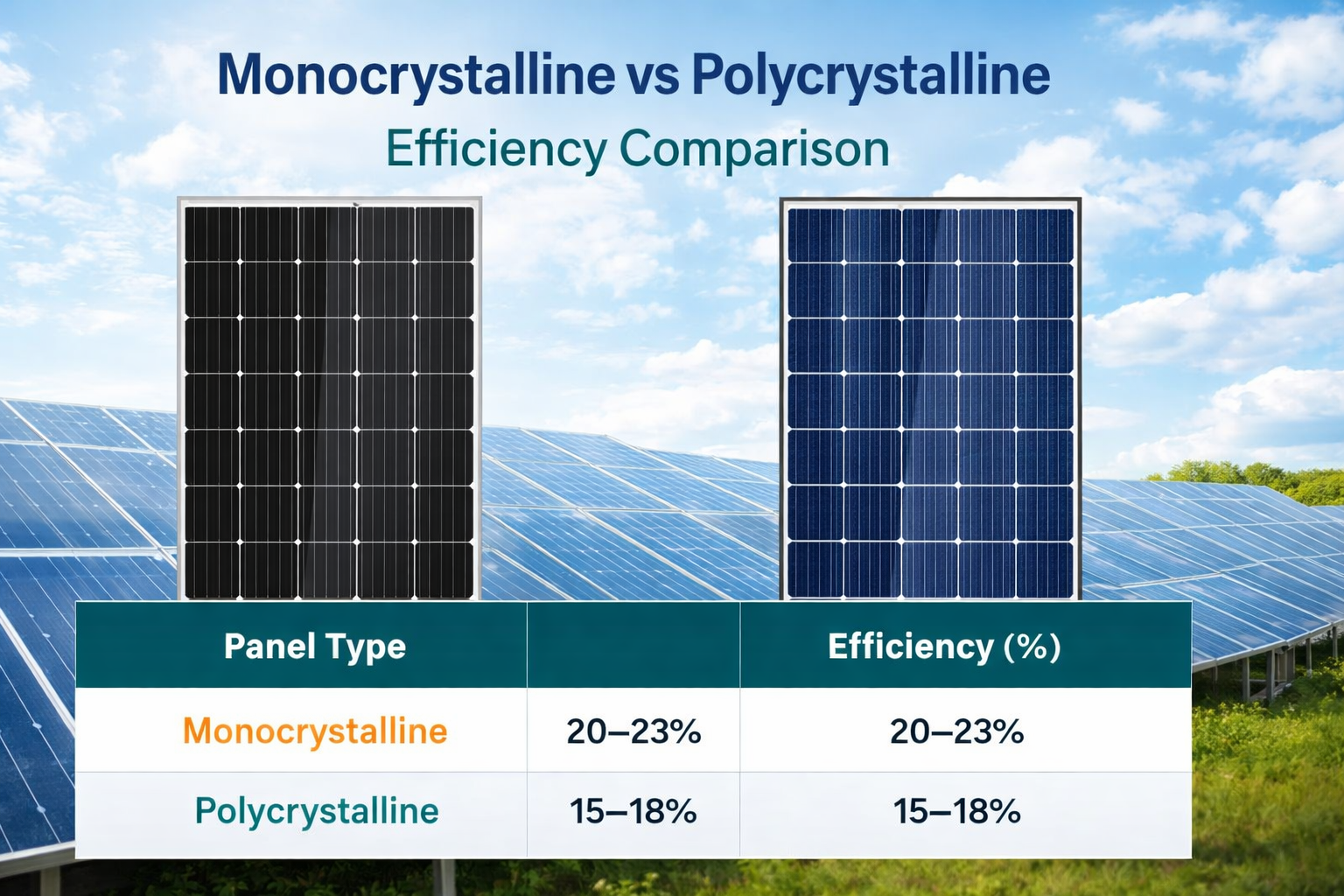 Monocrystalline vs polycrystalline: Efficiency Comparison